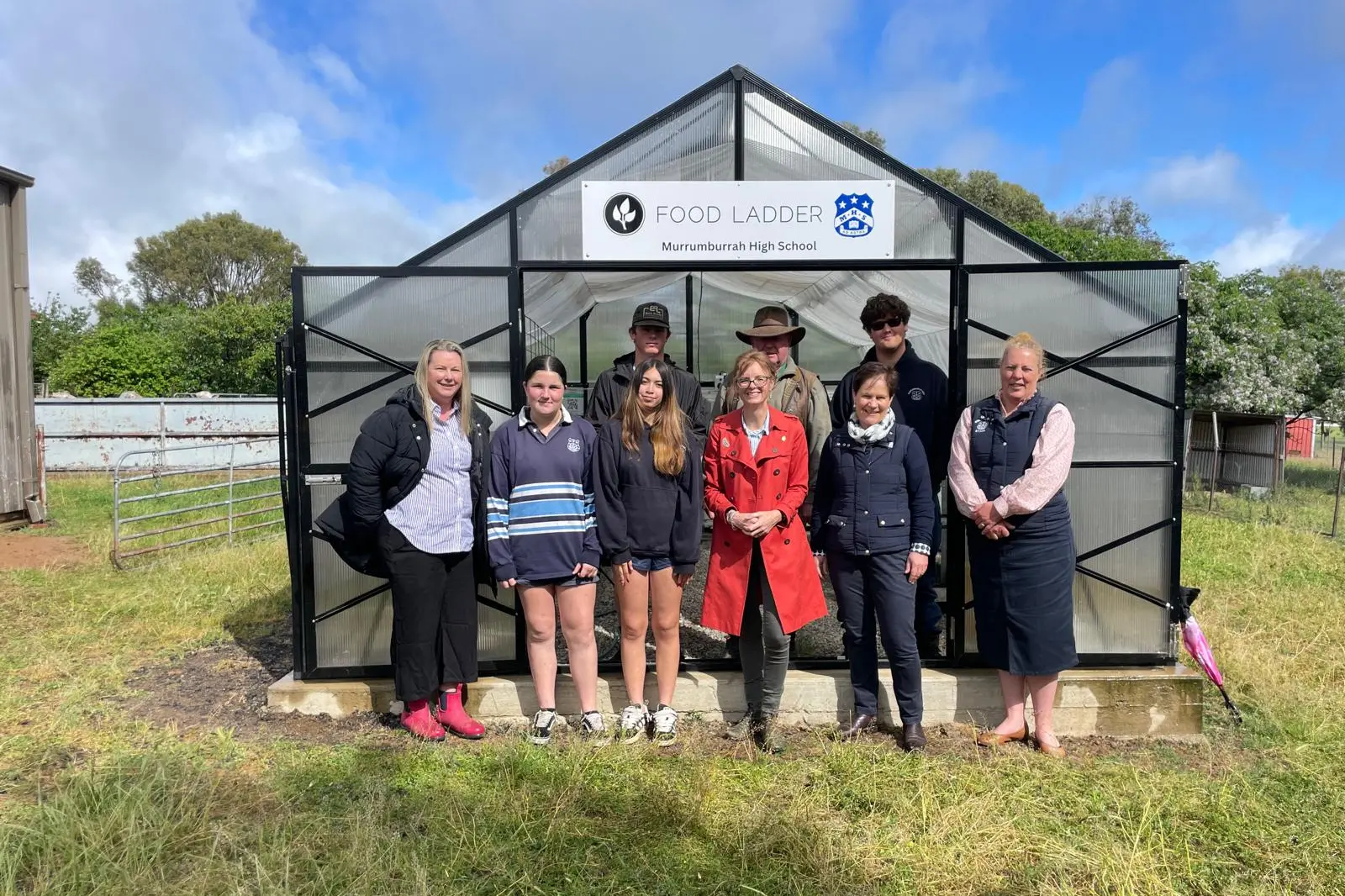 <p>Murrumburrah High staff and students with Steph Cooke MP and their innovative food ladder. PHOTO: Supplied</p>\\n