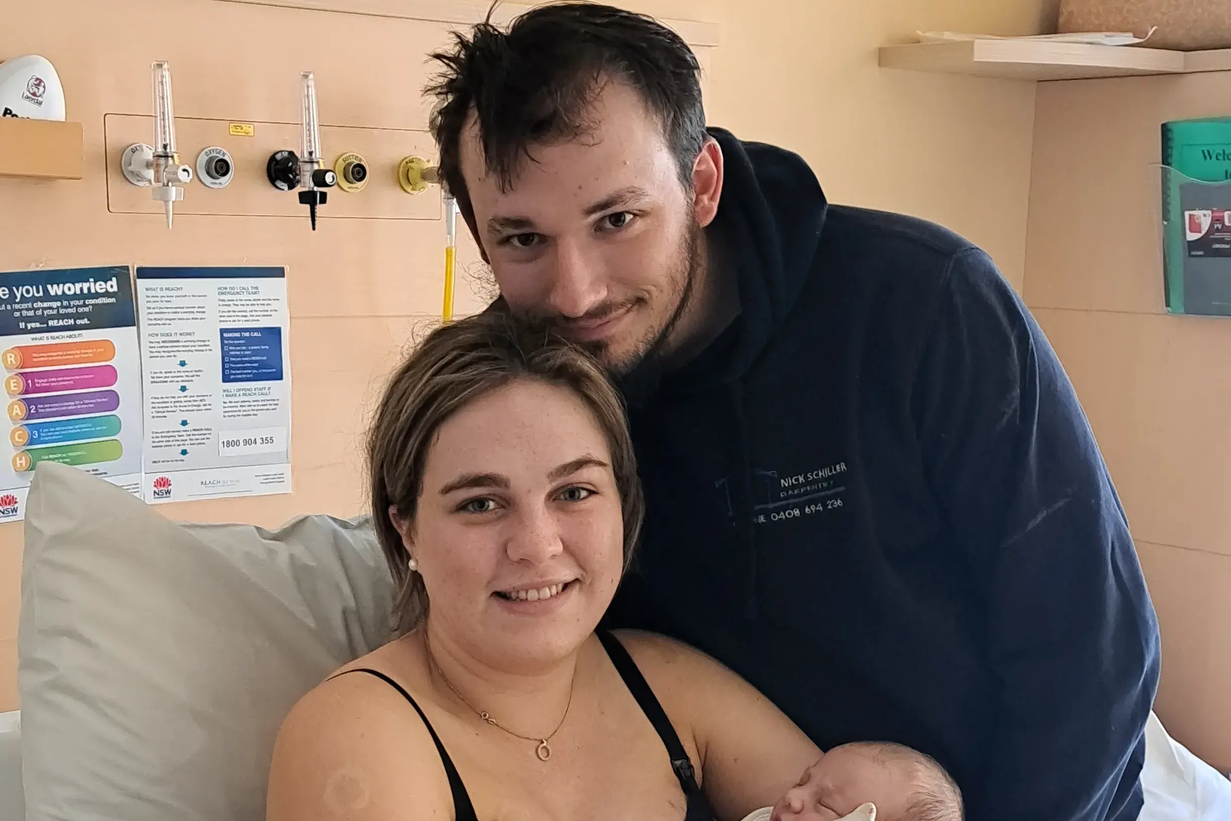 <p>Proud new parents Madison Scott and Nick Schiller with their baby Creed who was the first baby born at Young Hospital in 2026.</p>\\n