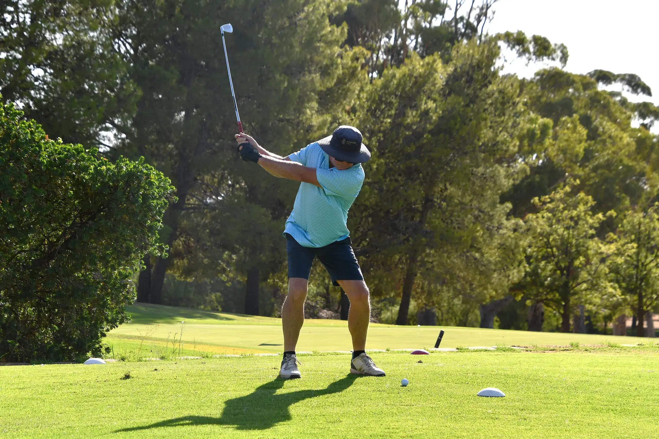 <p>David Stevenson who was nearest the pins at the first hole on Saturday tees off. PHOTO: Jenny Kingham</p>\\n