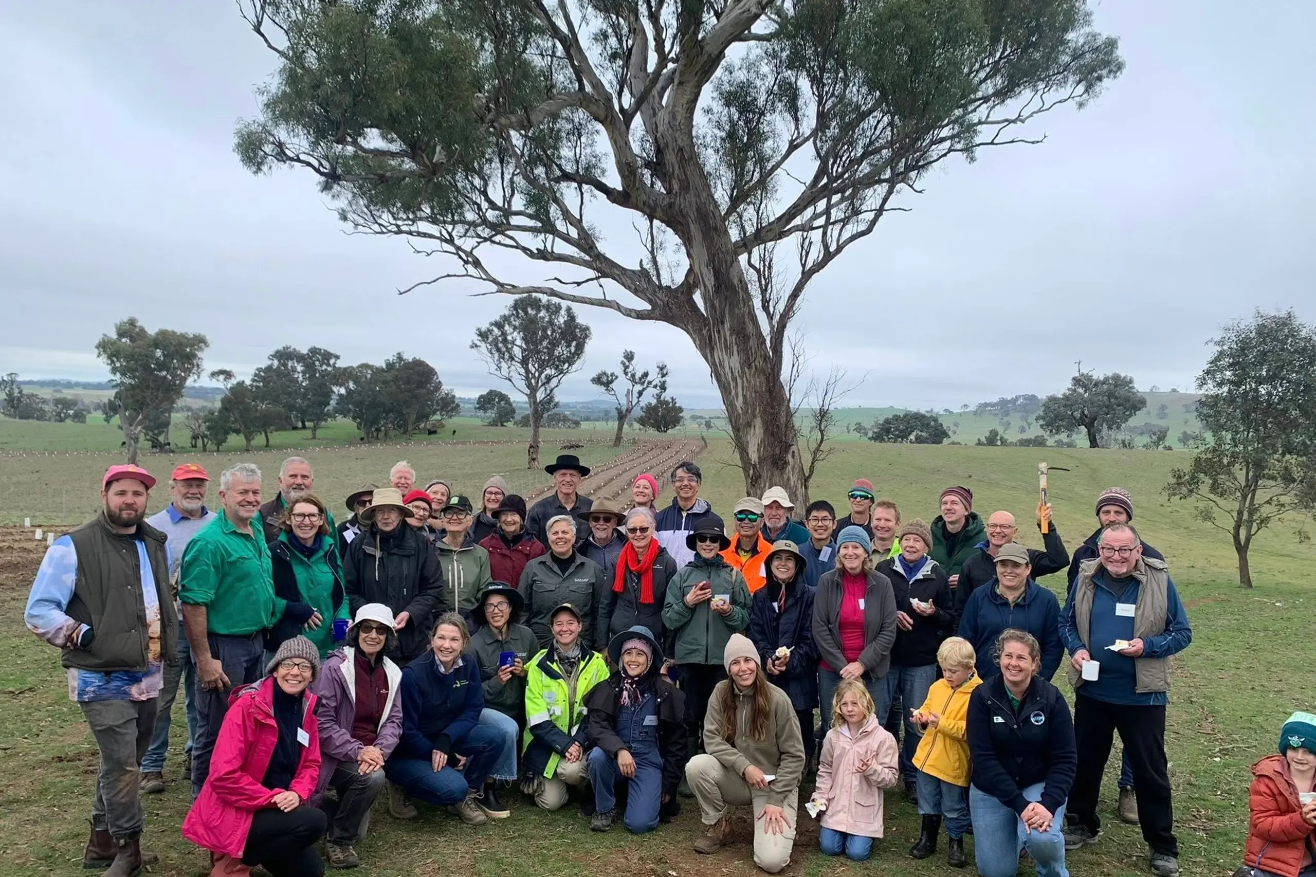 <p>Dozens of volunteers travelled from North Sydney to help plant more than 3000 tress across several properties in Boorowa. PHOTO: Landcare Facebook page</p>\\n