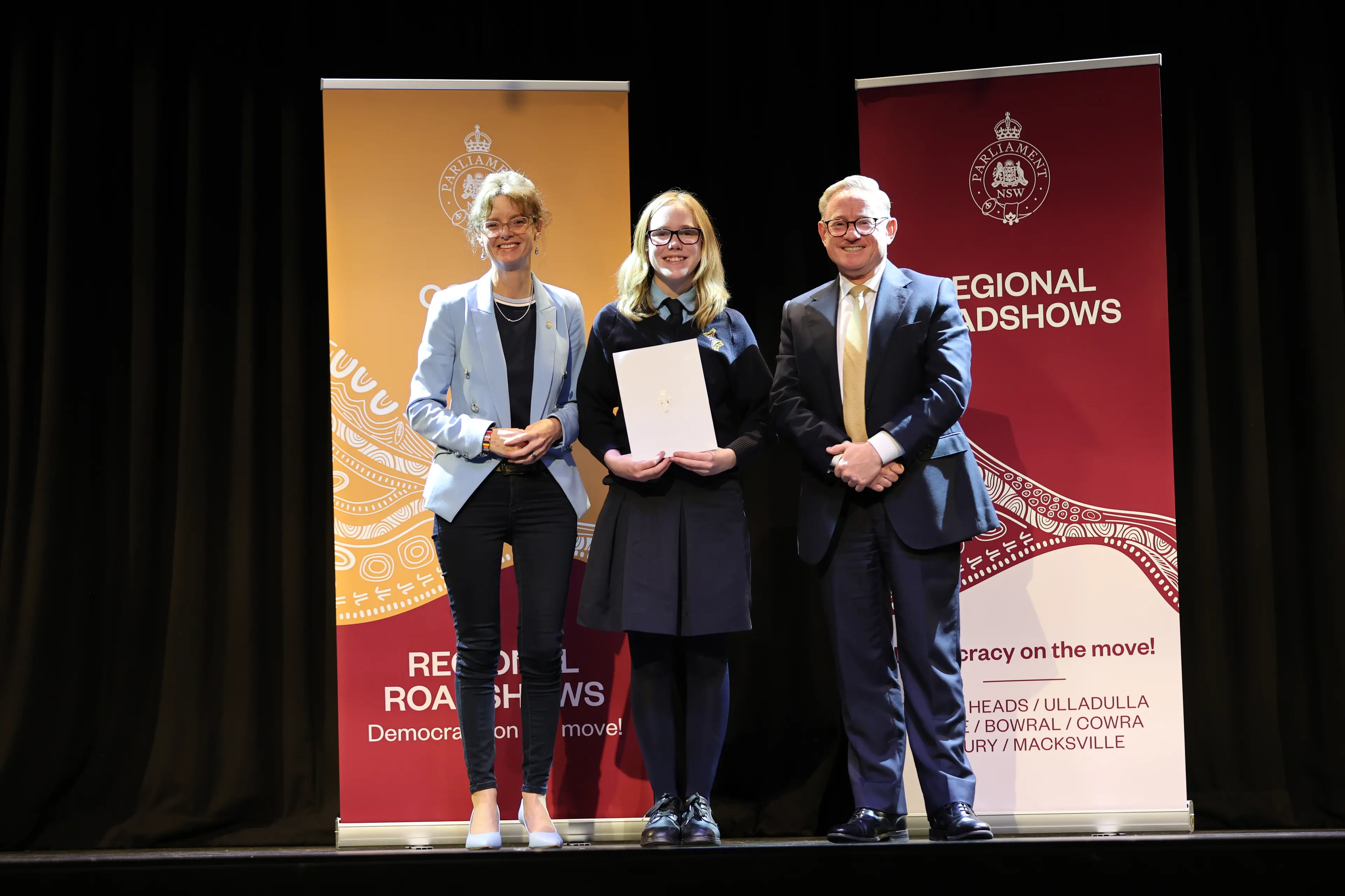 <p>Bonny Bromham, Hennessy Catholic College with Member for Cootamundra Steph Cooke and Ben Franklin MLC, Leader of the Legislative Council</p>\\n