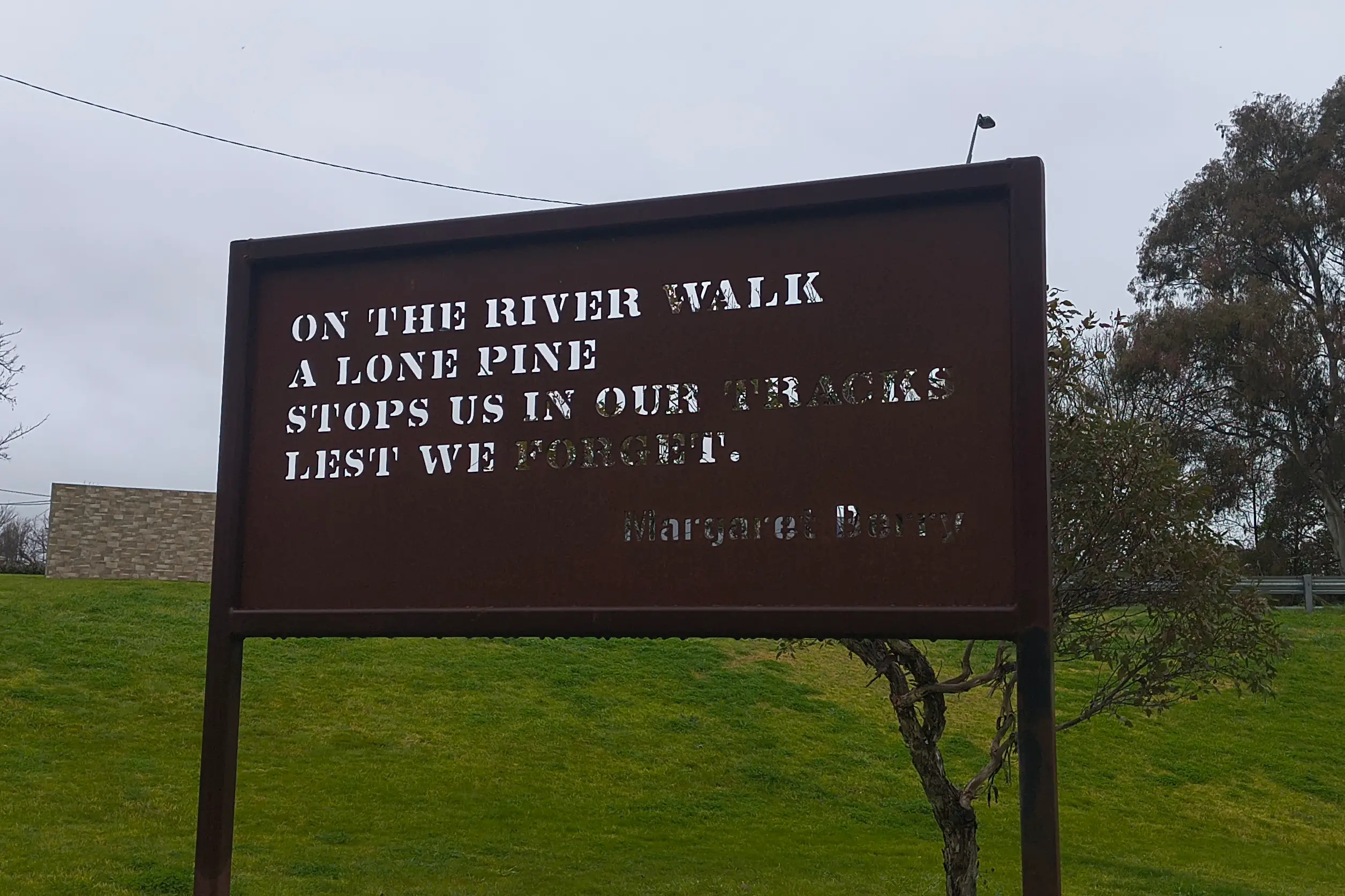 <p>A poem is displayed along the River Walk. PHOTO Dean Franklin</p>\\n