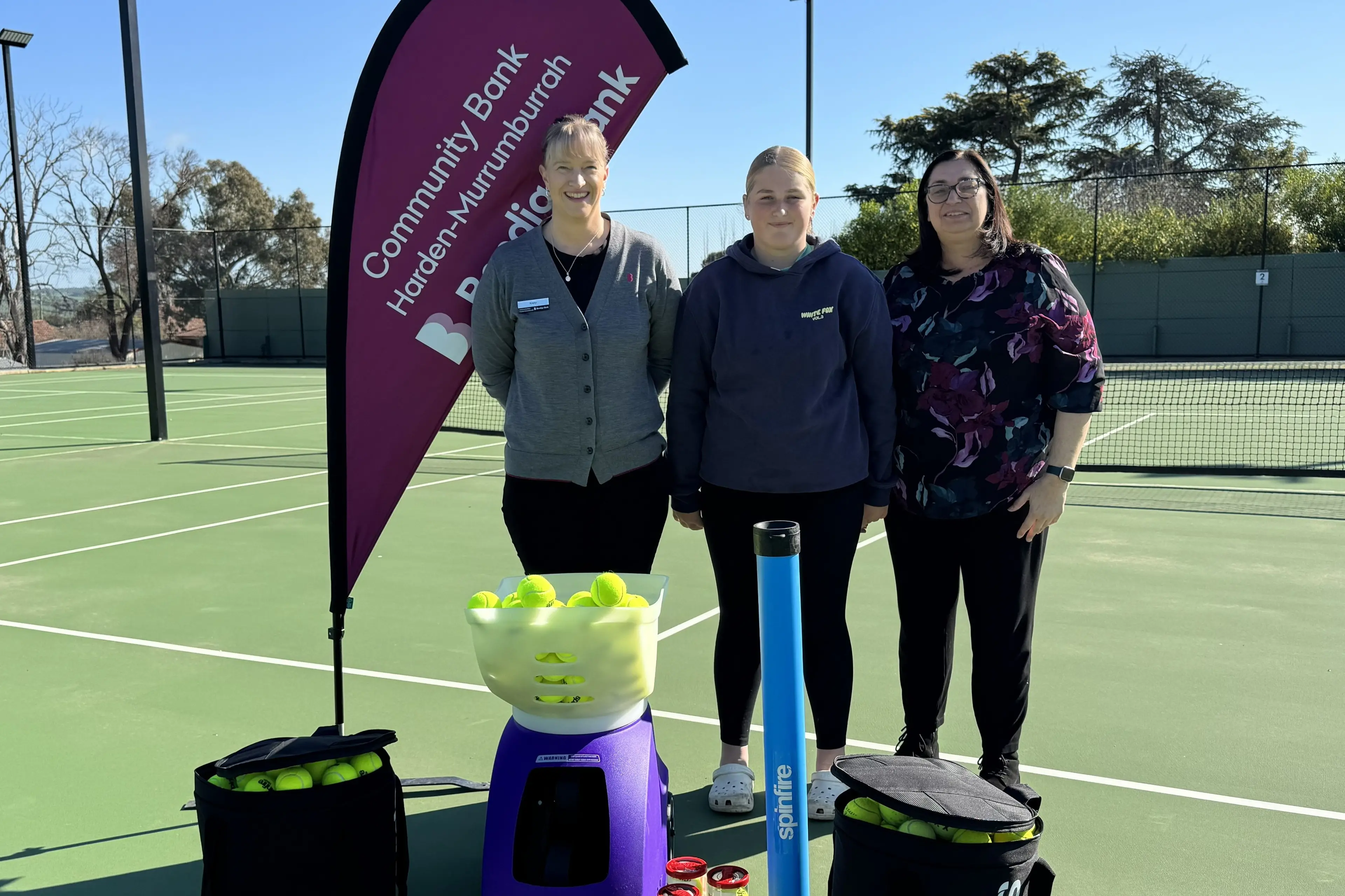 <p>Kirsty Edwards from the Community Bank with junior player Tanna Brooks and HRDC CEO Melissa Pinney. PHOTO: Supplied </p>\\n