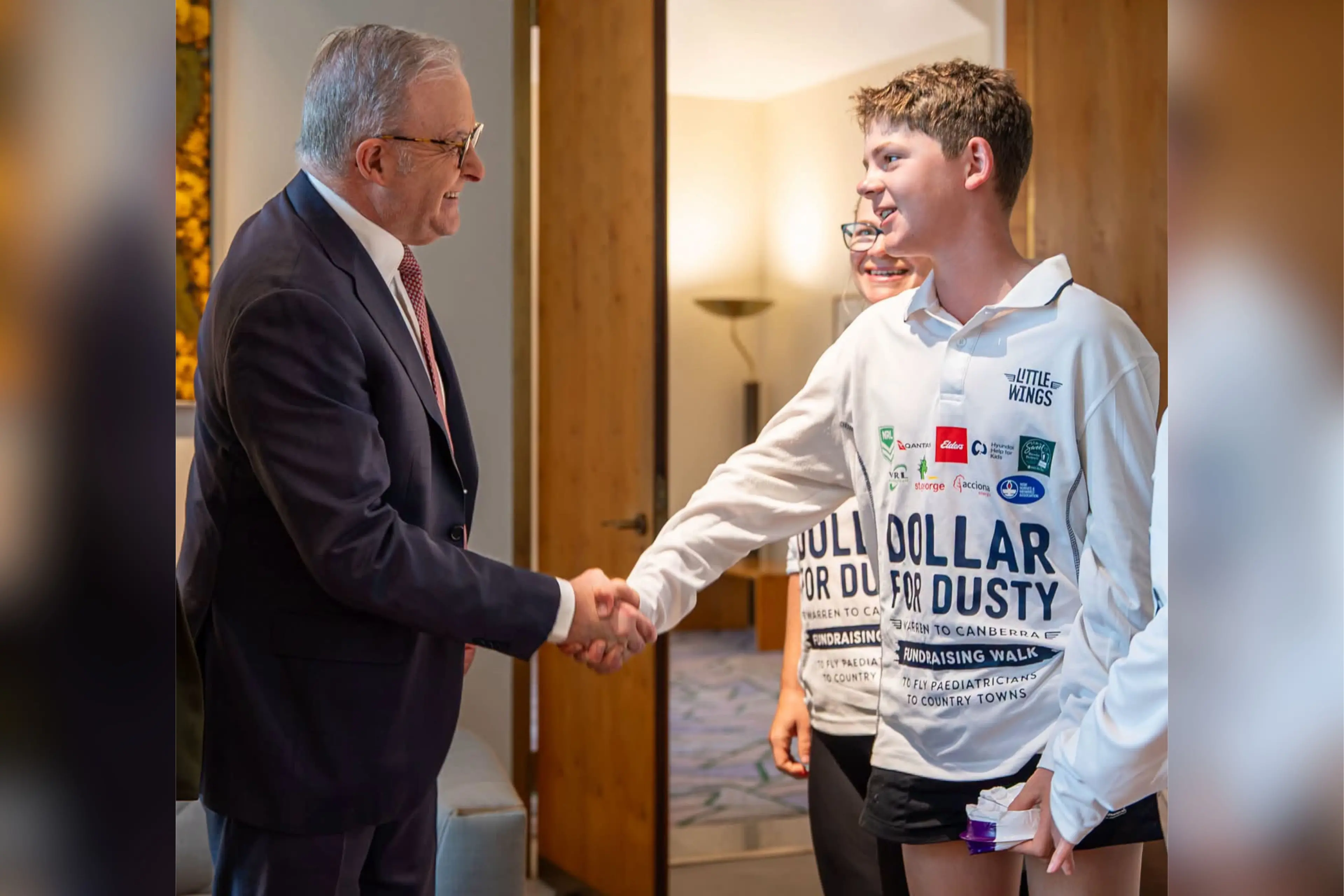 <p>Dusty Langby and his mum Sarah met Prime Minister Anthony Albanese on Tuesday morning after walking 540km from Warren to Canberra for Little Wings. PHOTO: Facebook</p>\\n