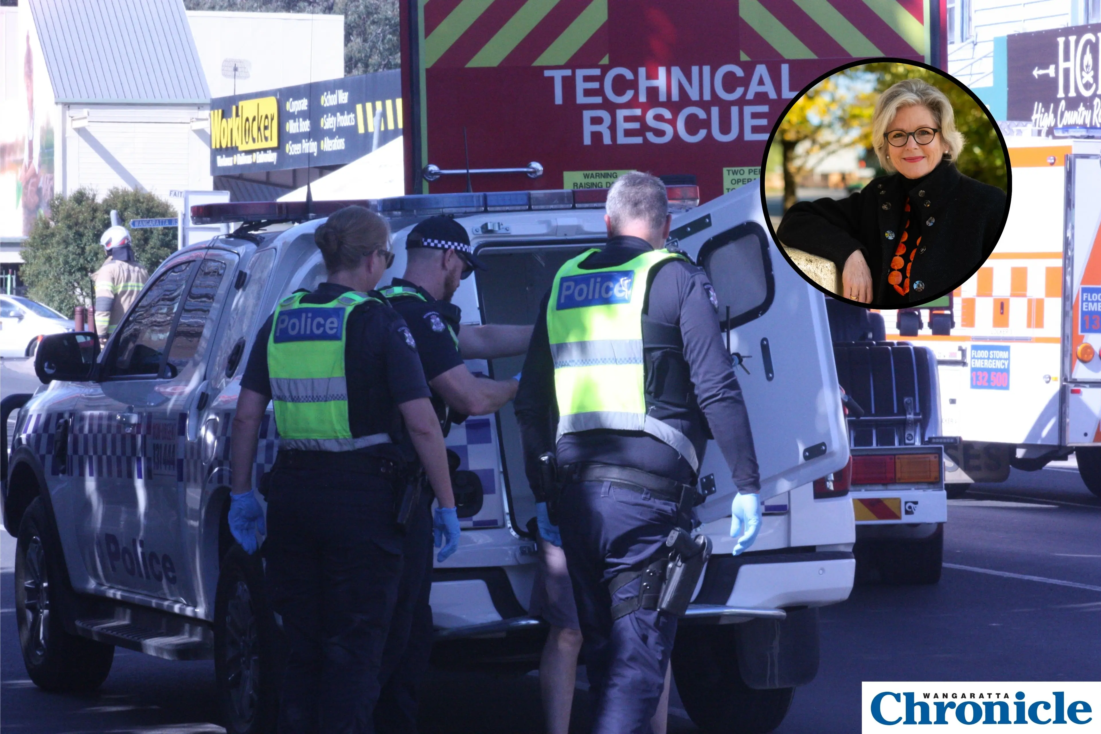 <p>MAN DETAINED: A 43-year-old Tarrawingee man was detained by citizens and arrested by police on Monday afternoon. PHOTO: Bailey Zimmermann</p>\\n