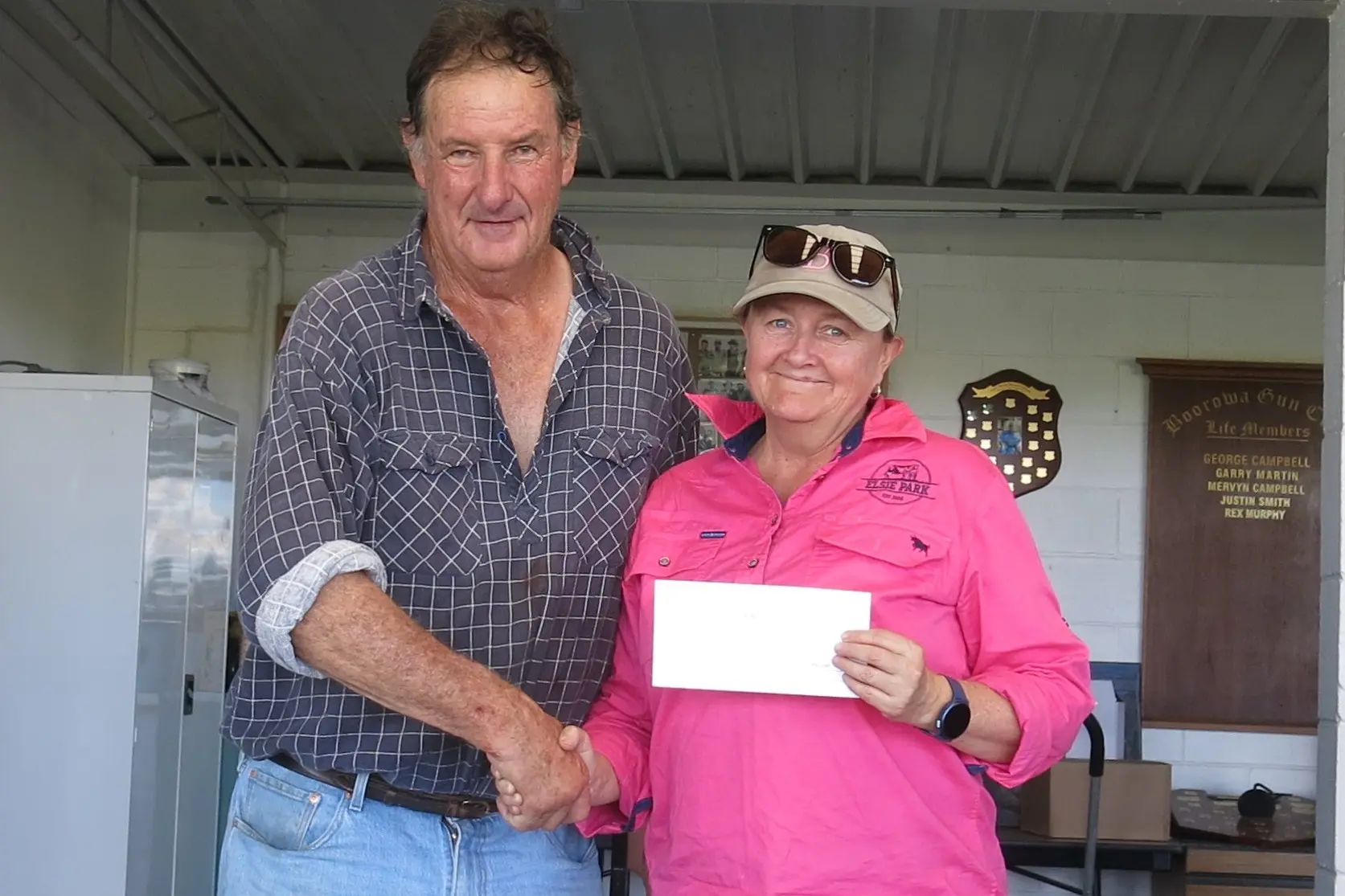 <p>Geoff Mason with Melissa Clarke Ladies High Gun. PHOTOS: Supplied</p>\\n